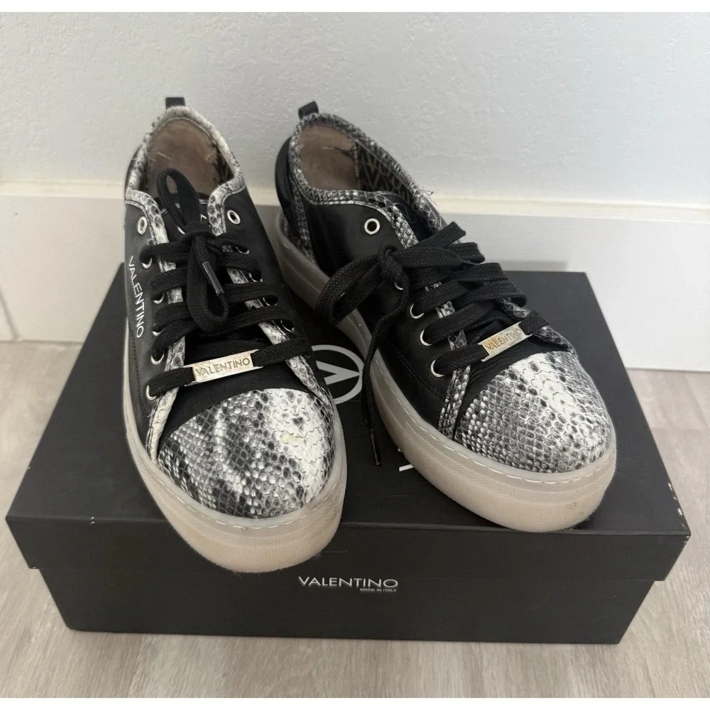 VALENTINO Dalia Black Snakeskin Platform Sneakers Made in Italy Size 9.5